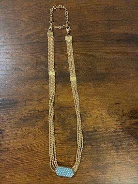 Gold-Tone Multi-Strand Necklace with Turquoise Tile Pendant